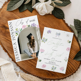 Invitación de graduación con lazo y flores Coquett