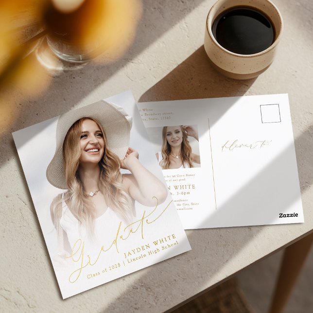 Invitación de graduación con letra chic moderna mi (Minimal Modern Chic Script Photo Graduation invite)