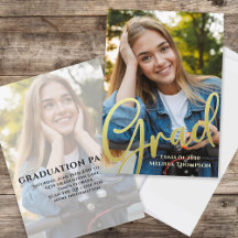 Invitación de Graduación con Letra Dorada para Fot