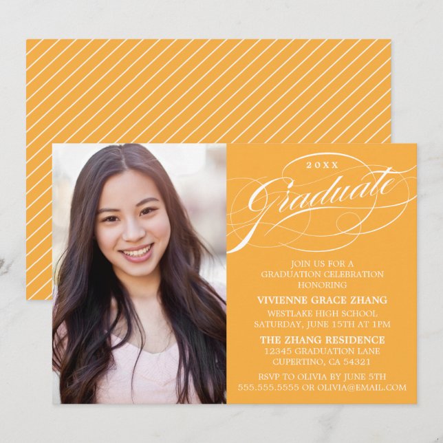 INVITACIÓN DE GRADUACIÓN CON LETRA ELEGANTE Y ESTI (Anverso / Reverso)