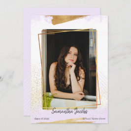 Invitación de Graduación con Marco Cute Purple & G