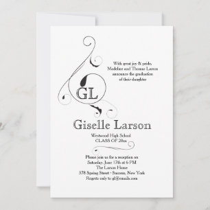 Invitación de Graduación con Monograma Elegante (E