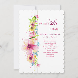 Invitación de graduación con poste floral