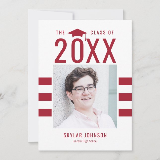 Invitación de graduación con rayas chic EDITABLE C (Anverso)