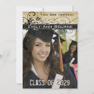 Invitación de graduación con remolinos elegantes f
