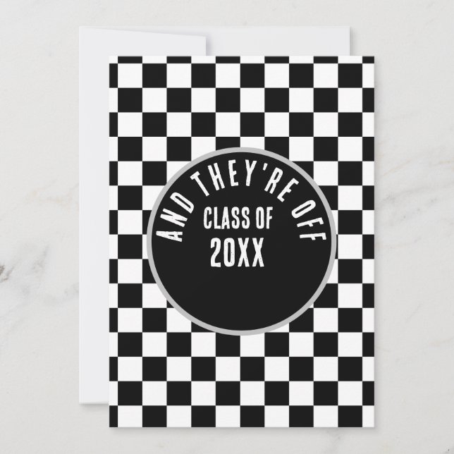 Invitación de graduación con tema de carreras (Anverso)