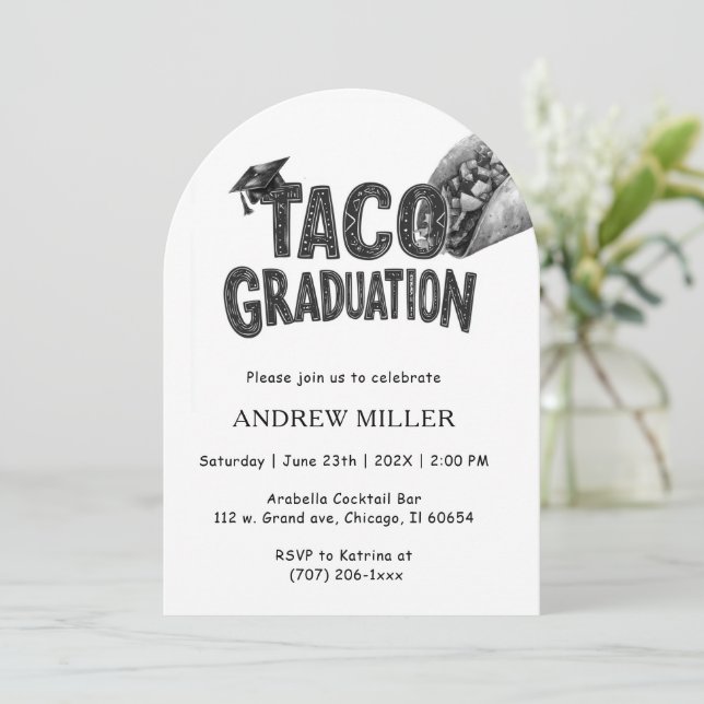 Invitación de Graduación con Tema de Taco en Blanc (Anverso de pie)