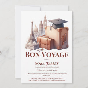 Invitación de graduación con tema de viaje