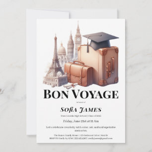 Invitación de graduación con tema de viaje