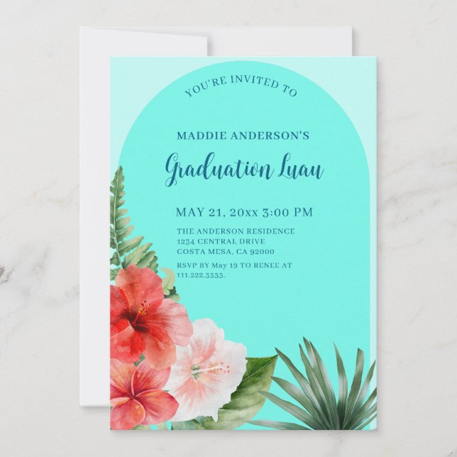 Invitación de graduación con tema floral tropical (Anverso)