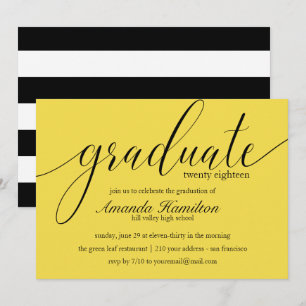 Invitación de graduación con tipografía amarilla m
