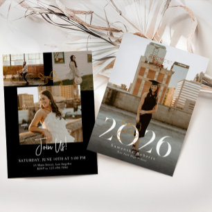 Invitación de Graduación Coquette con Lazo Negro y