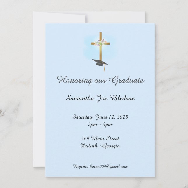 Invitación de graduación cristiana con cruz (Anverso)