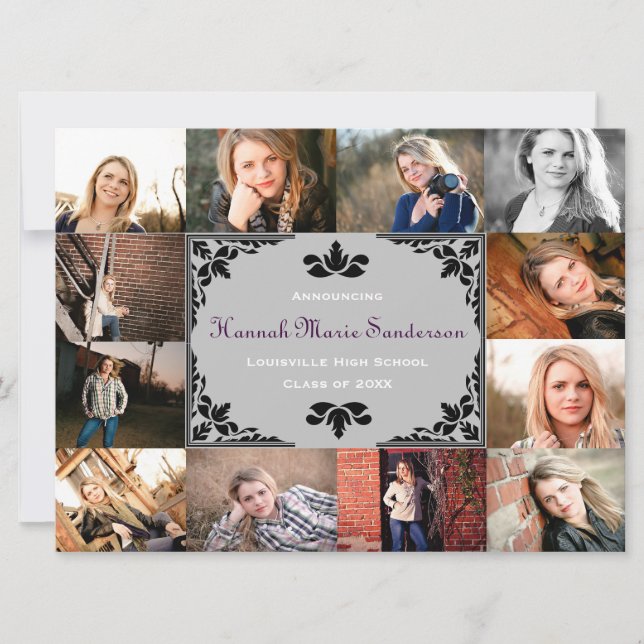 Invitación de graduación de 12 fotos - 6x8 grados (Anverso)