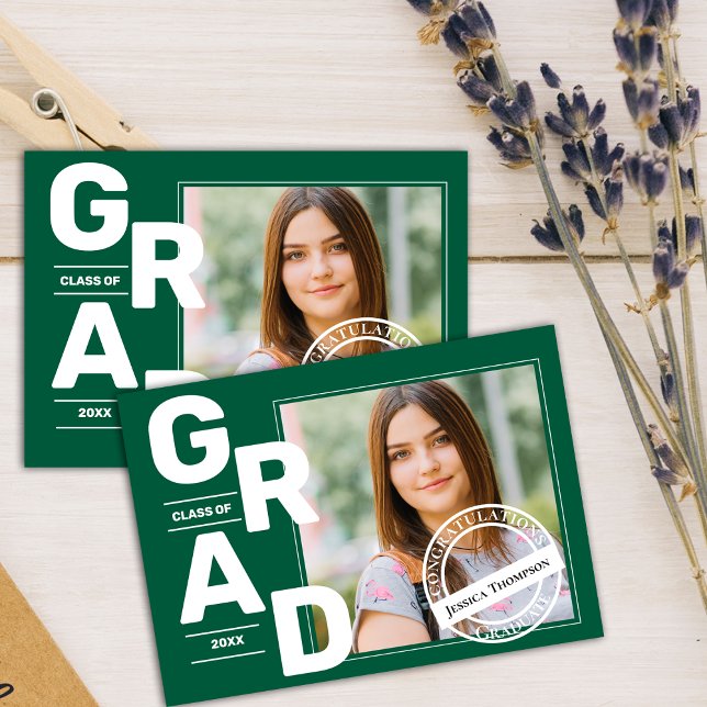 Invitación de Graduación de 2025 de Green Photo Cl (Green Photo Class of 2025 Graduation Announcement)
