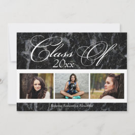 Invitación de graduación de 3 fotografías de Black