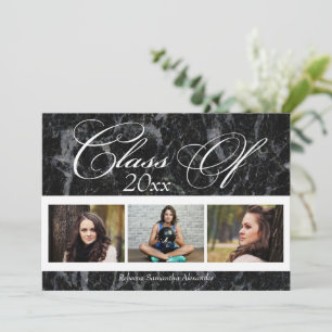 Invitación de graduación de 3 fotografías de Black