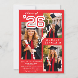 Invitación de graduación de 3 fotos de la clase ro