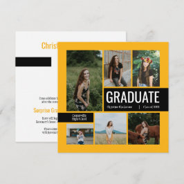Invitación de graduación de 6 fotos amarillo y neg