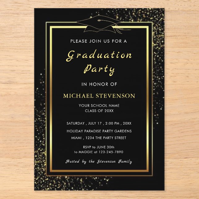 Invitación de graduación de acrílico con brillo de (Anverso)
