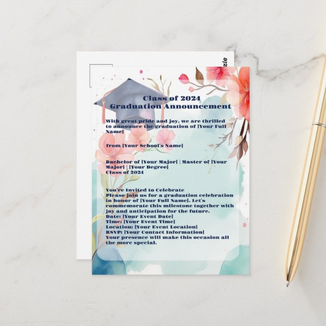 Invitación de graduación de acuarela (Anverso/Reverso In Situ)