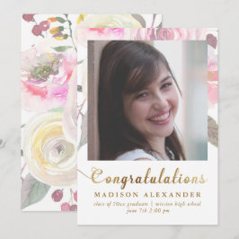 Invitación de graduación de acuarela floral