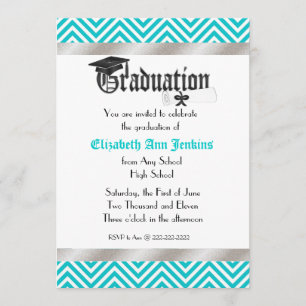 Invitación de graduación de Aqua y Chevron Blanco