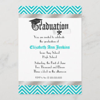 Invitación de graduación de Aqua y Chevron Blanco