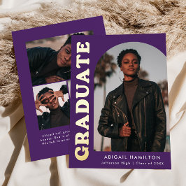 Invitación de graduación de arco morado y Relieve