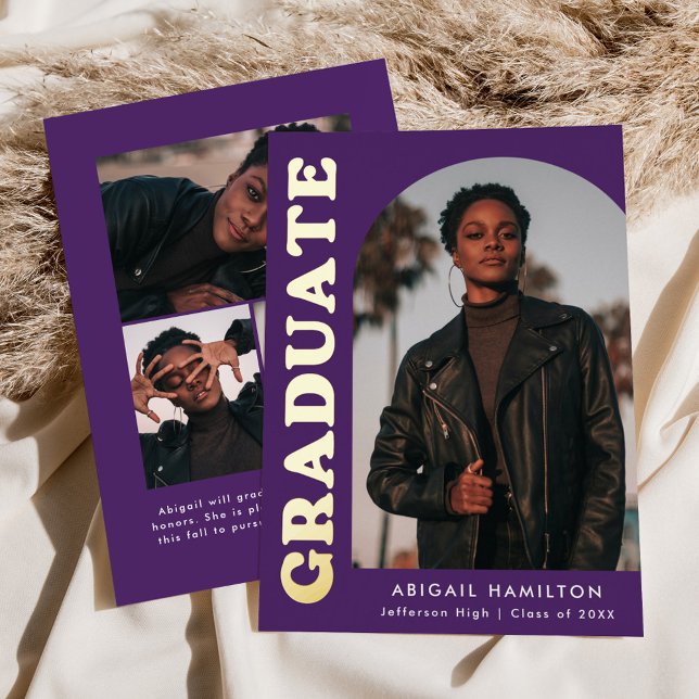 Invitación de graduación de arco morado y Relieve  (Subido por el creador)