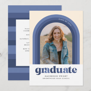 Invitación de graduación de arco retro azul