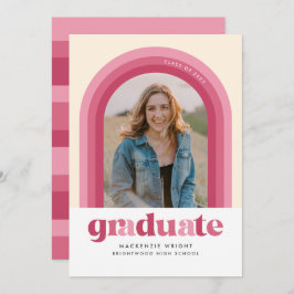 Invitación de graduación de arco retro rosado