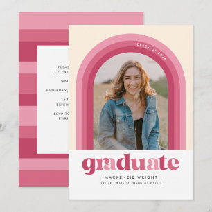 Invitación de graduación de arco retro rosado