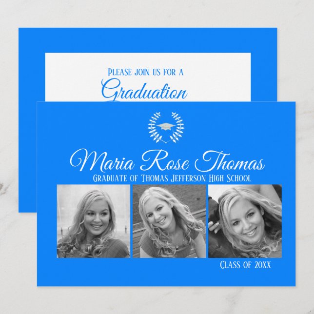 Invitación de graduación de Azure Cap & Leaves 5"  (Anverso / Reverso)