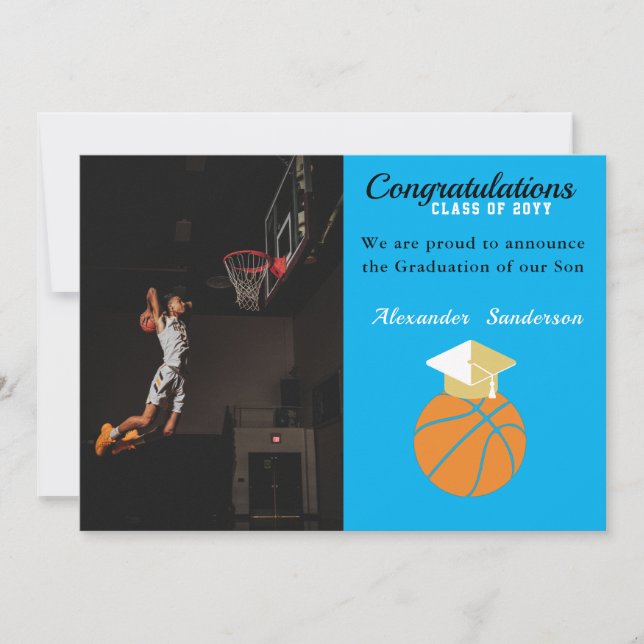 Invitación de graduación de Baloncesto Azul y Oro (Anverso)