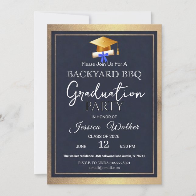 Invitación de graduación de BBQ dorada (Anverso)
