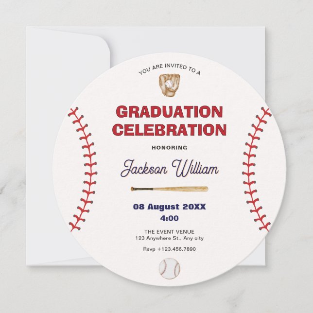 invitación de graduación de béisbol (Anverso)
