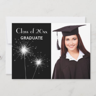 Invitación de graduación de Black Photo Sparkler