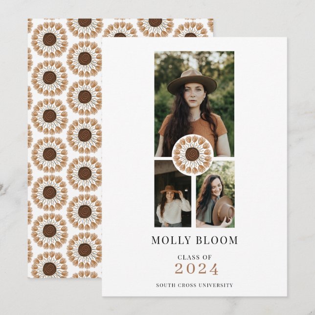 Invitación de graduación de Boho 3 Photo Terracott (Anverso / Reverso)