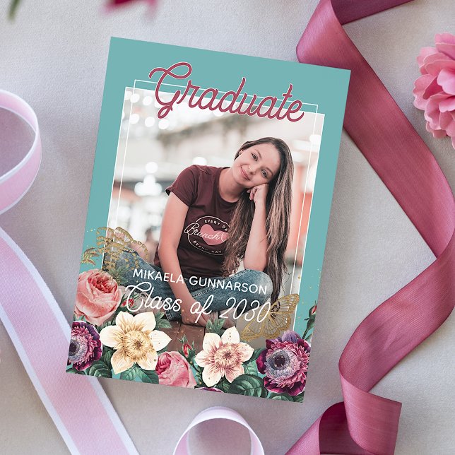 Invitación de graduación de Boho Floral Botánico R (Subido por el creador)