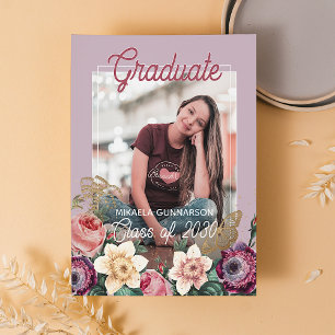 Invitación de Graduación de Boho Floral Rosa Rubor