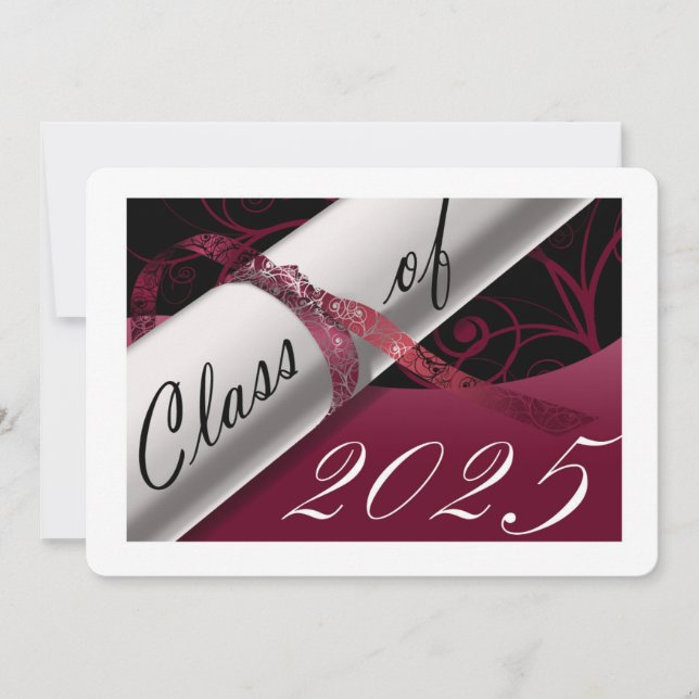 Invitación de graduación de Borgoña y Blanco (Anverso)