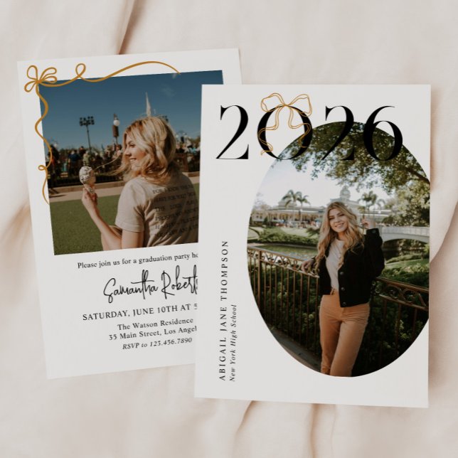 Invitación de Graduación de Bow Coquette de Oro 20 (Subido por el creador)