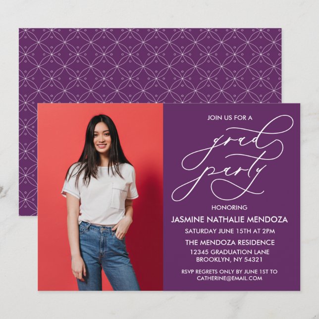 INVITACIÓN DE GRADUACIÓN DE CALLIGRAFÍA SIMPLE Y B (Anverso / Reverso)