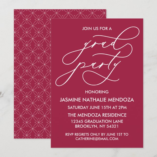 INVITACIÓN DE GRADUACIÓN DE CALLIGRAFÍA SIMPLE Y B (Anverso / Reverso)
