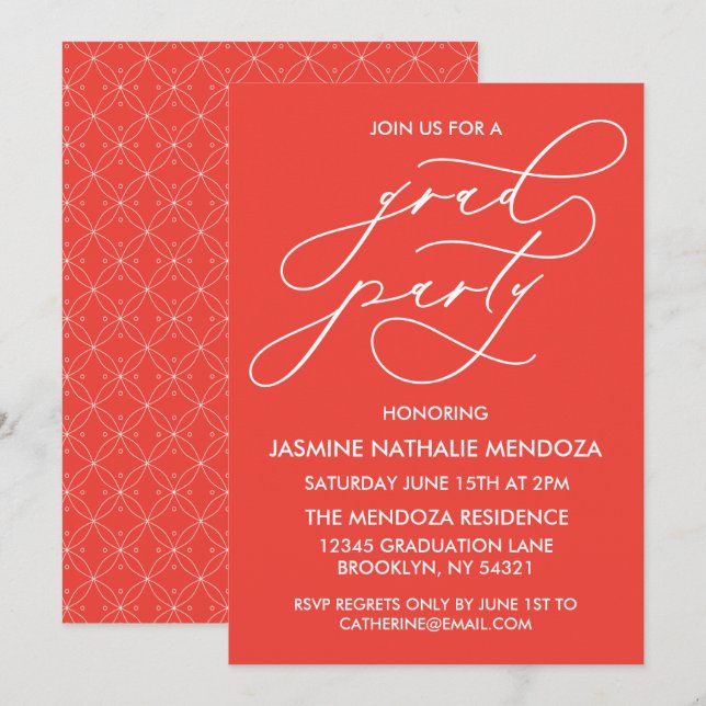 INVITACIÓN DE GRADUACIÓN DE CALLIGRAFÍA SIMPLE Y B (Anverso / Reverso)