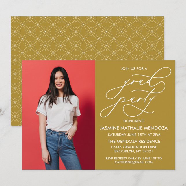 INVITACIÓN DE GRADUACIÓN DE CALLIGRAFÍA SIMPLE Y B (Anverso / Reverso)