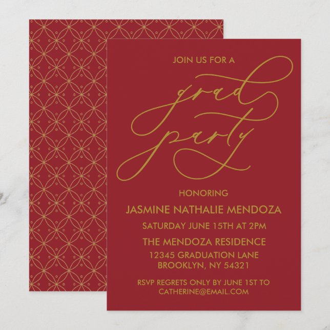 INVITACIÓN DE GRADUACIÓN DE CALLIGRAFÍA SIMPLE Y B (Anverso / Reverso)