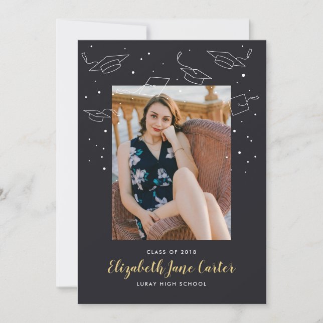 Invitación de graduación de Caps y Confetti (Anverso)