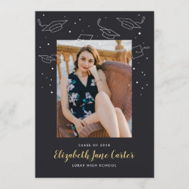 Invitación de graduación de Caps y Confetti